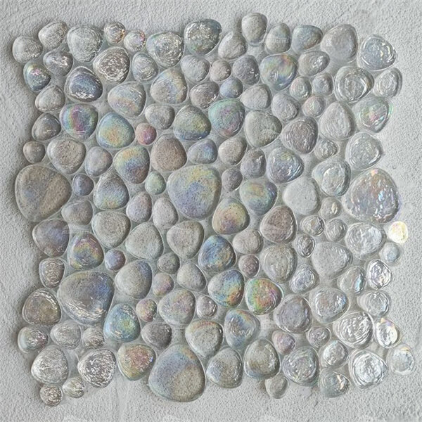 Pebble Glass Iridescent White GZOF1901,pool tile mosaics,pebble pool tile,swimming pool glass tiles