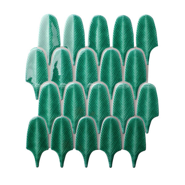 Plumage vert BCZ602S,tuiles vertes faites à la main, tuiles de salle de bains faites à la main, tuile en forme de plume