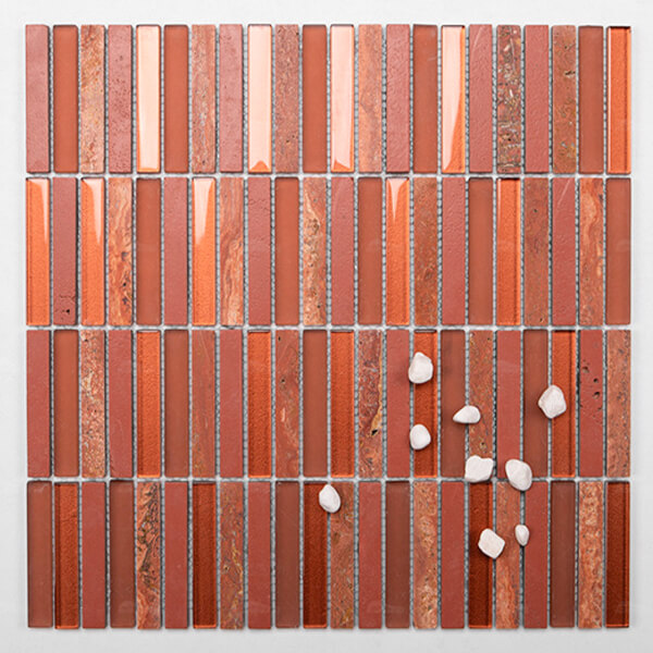 Finger Kit Kat Waterjet Marble Mix Glass Red MZON3401,marble mosaic tile, glass stone mosaic tile, kit kat tile