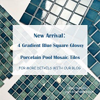 New Arrival: 4 Gradient Blue Square Glossy Porcelain Pool Mosaic Tiles-Porcelain Pool Mosaic, mosaic tile square, blue swimming pool tiles,mosaic tile factory